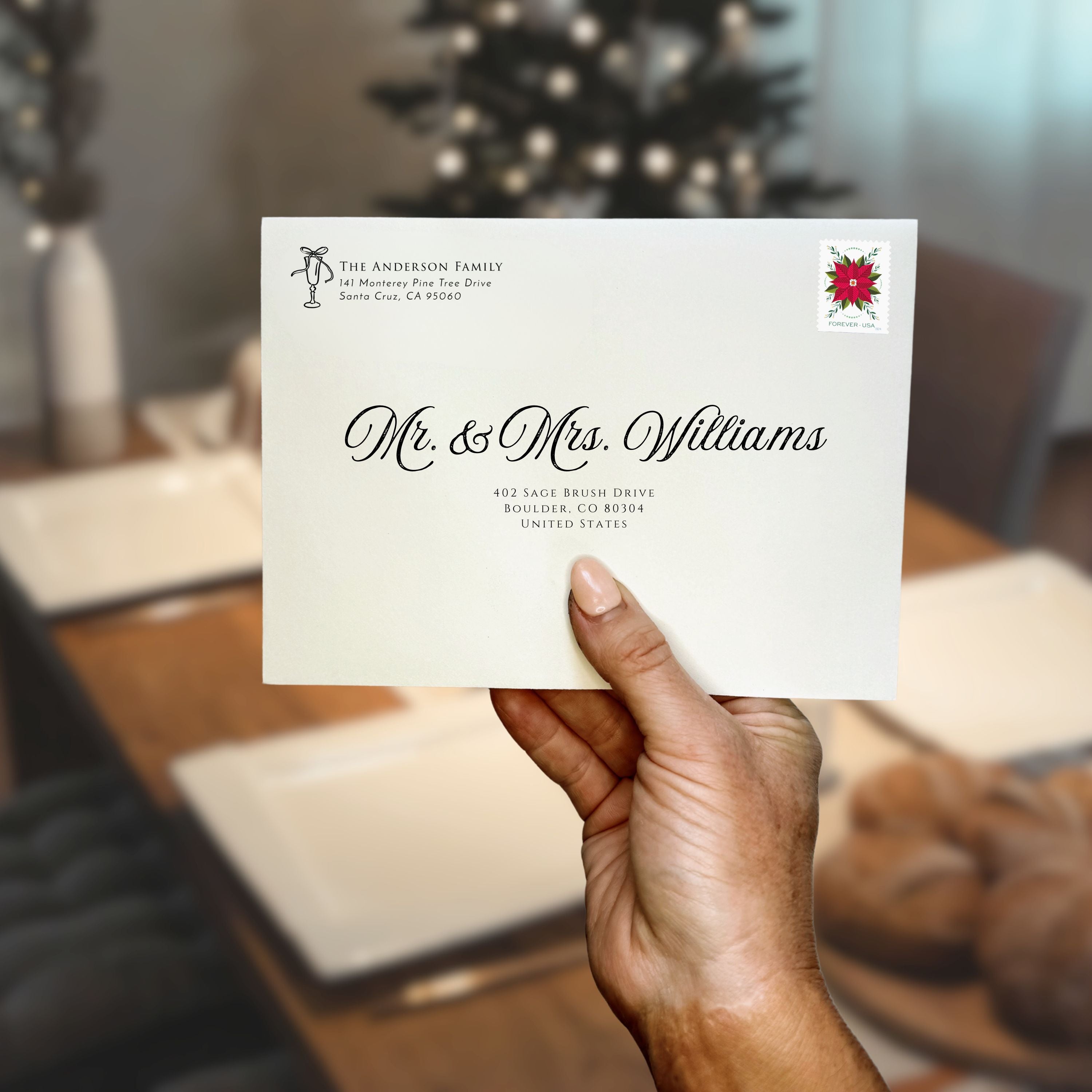 Dinner Party Glass Return Address Stamp