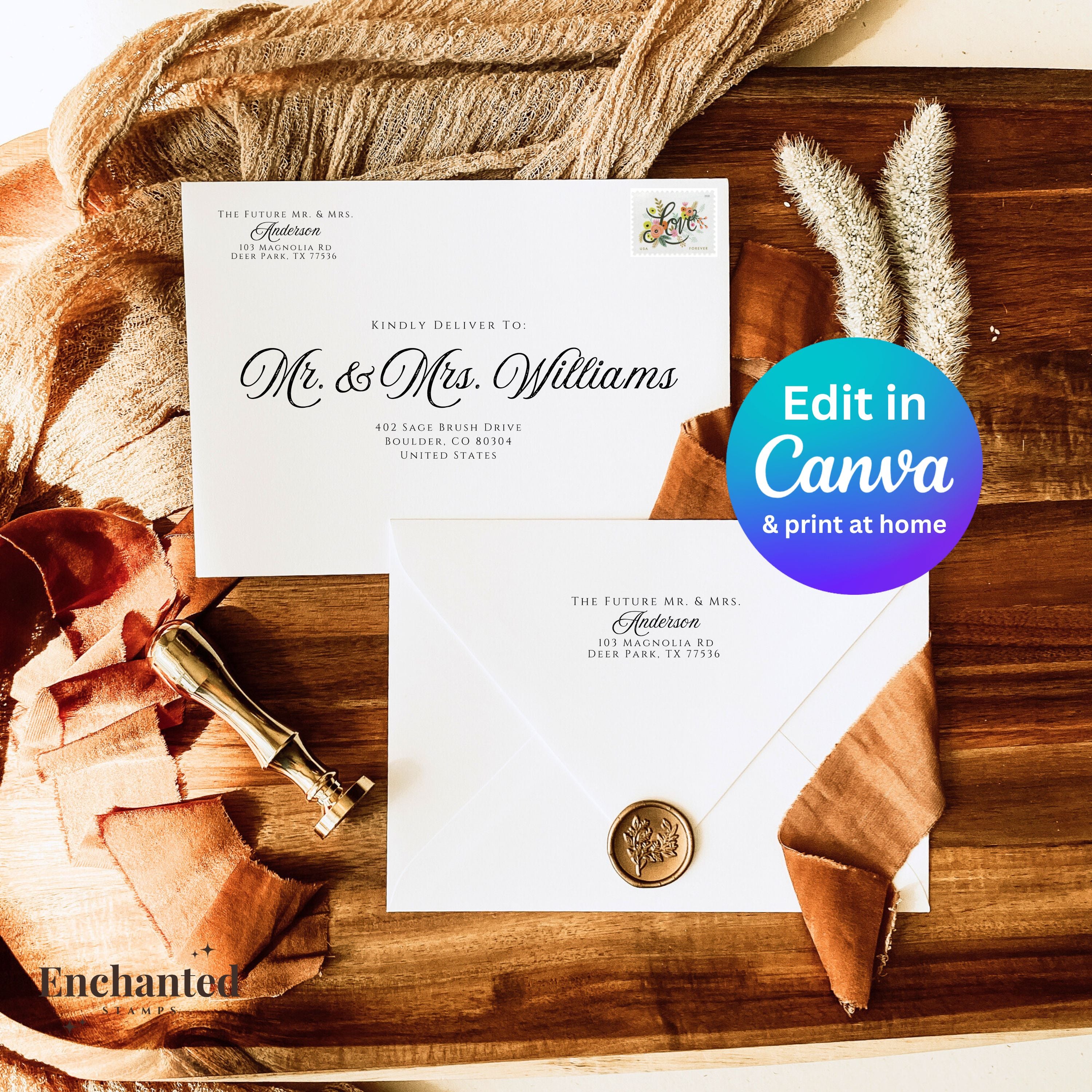 Romantic Envelope Canva Template (+ Bonus Christmas Card Version)