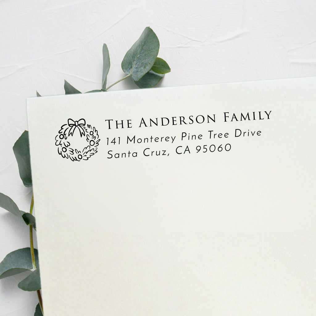 Christmas Wreath Return Address Stamp v2