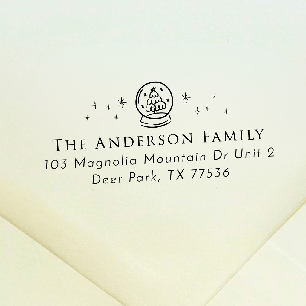 Christmas Snowglobe Return Address Stamp
