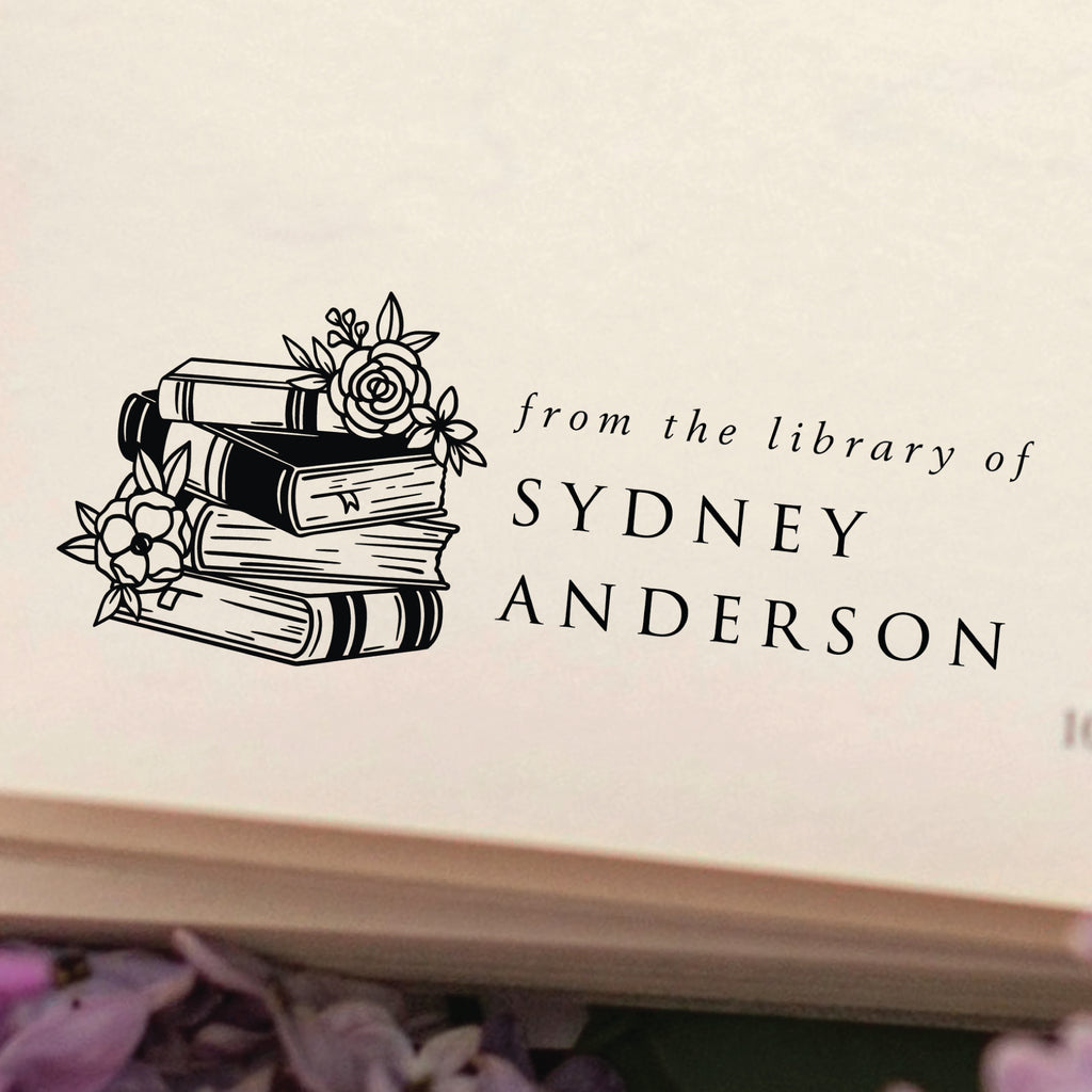Books & Flowers Book Stamp